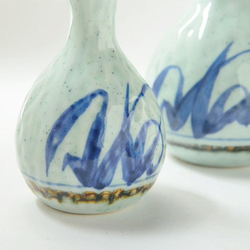 Japanese and Korean Creative Sake Cup Liquor Cup Hand-painted Celadon Jug Wine Set Ceramic Wine Dispenser Sake Set acacuss
