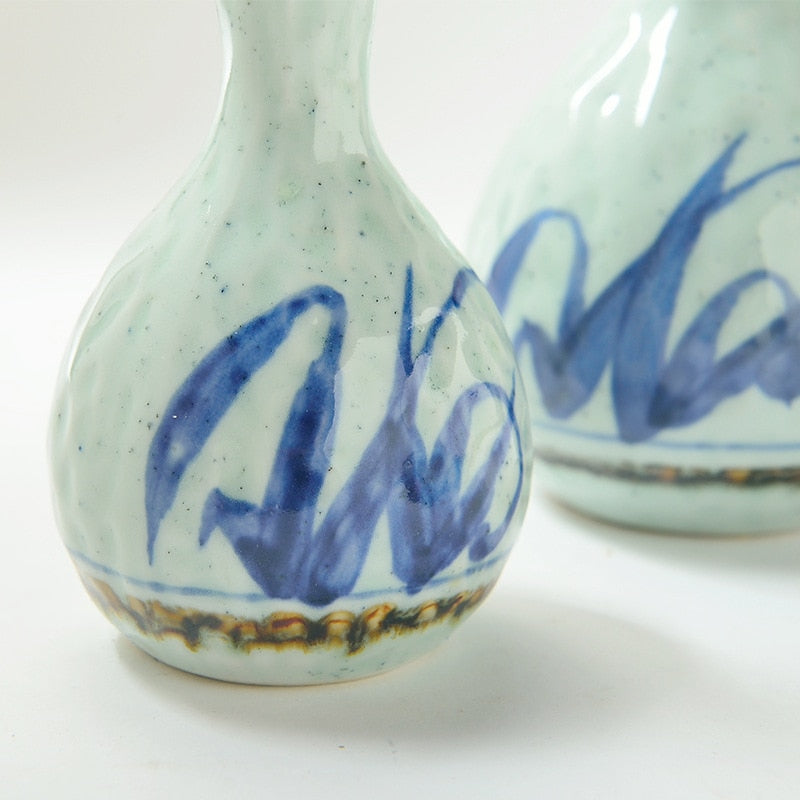 Japanese and Korean Creative Sake Cup Liquor Cup Hand-painted Celadon Jug Wine Set Ceramic Wine Dispenser Sake Set acacuss