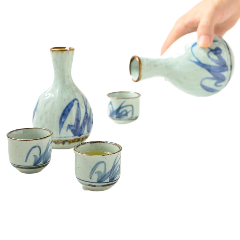 Japanese and Korean Creative Sake Cup Liquor Cup Hand-painted Celadon Jug Wine Set Ceramic Wine Dispenser Sake Set acacuss