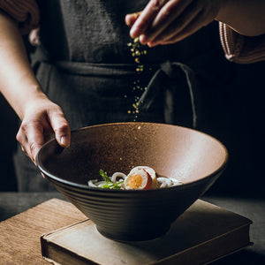 Japanese creative tableware set, commercial bamboo hat ceramic bowl, household large ramen, rice, noodles, soup bowl acacuss