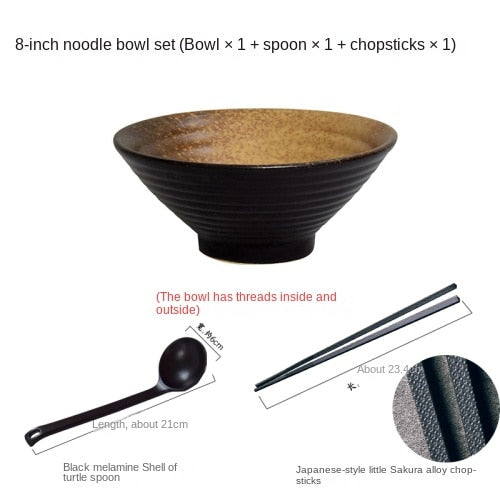 Japanese creative tableware set, commercial bamboo hat ceramic bowl, household large ramen, rice, noodles, soup bowl acacuss