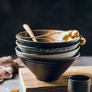 Japanese creative tableware set, commercial bamboo hat ceramic bowl, household large ramen, rice, noodles, soup bowl acacuss