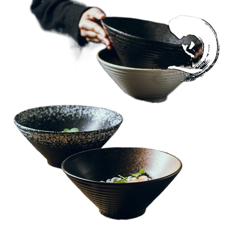 Japanese creative tableware set, commercial bamboo hat ceramic bowl, household large ramen, rice, noodles, soup bowl acacuss