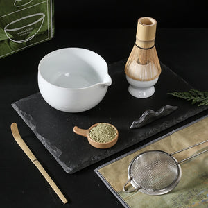 Japanese matcha suits with dumping of mouth of bowl with ceramic egg beater matcha tea spoon of maccha powder compact gift box acacuss
