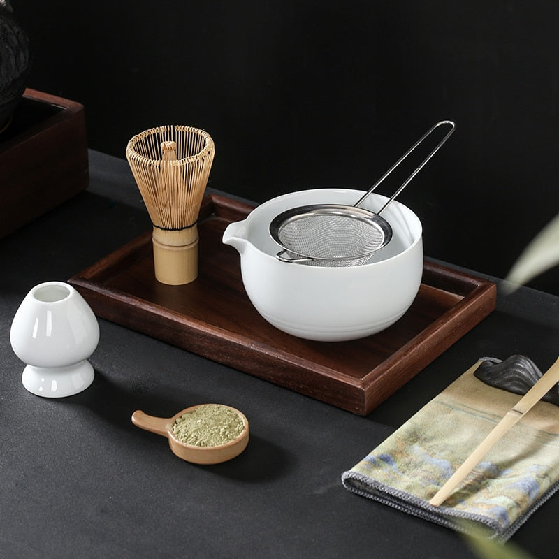 Japanese matcha suits with dumping of mouth of bowl with ceramic egg beater matcha tea spoon of maccha powder compact gift box acacuss