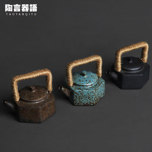 Japanese pottery six-sided beam pot kiln changed retro stoneware handmade ceramic personality pot portable teapot acacuss
