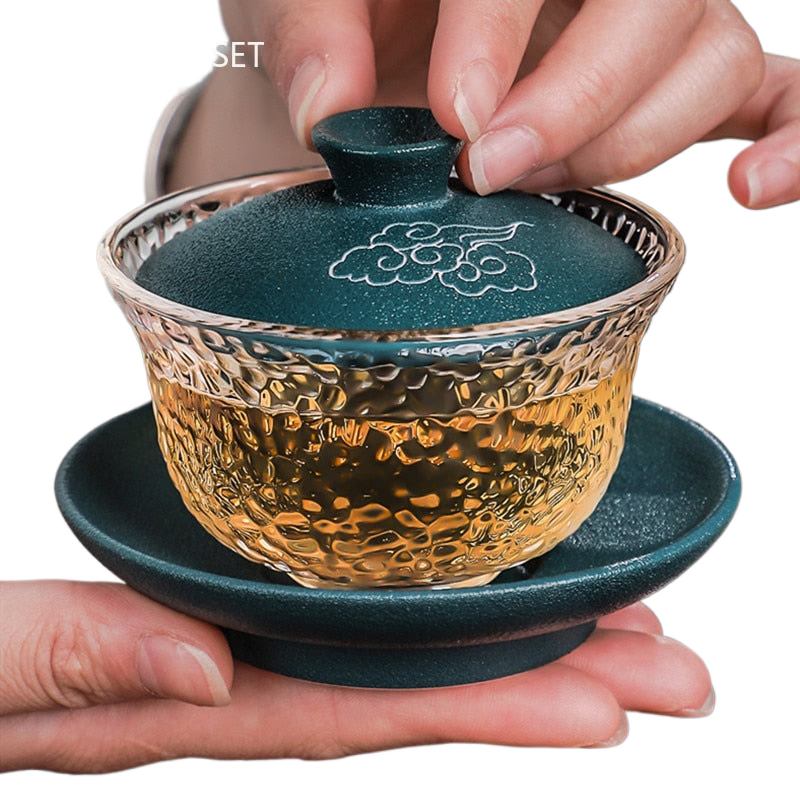 Japanese-style Heat-resistant Glass Gaiwan Ceramic with Cover Teacup Tea Maker Household Transparent Tea Bowl Boutique Tea Set acacuss