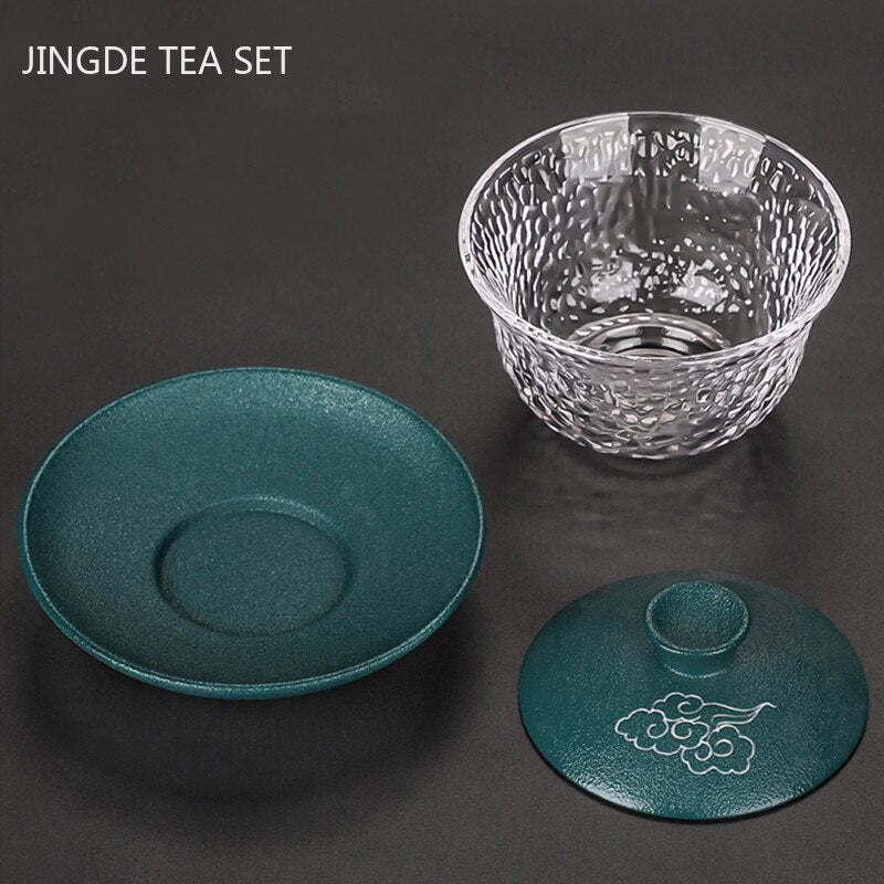 Japanese-style Heat-resistant Glass Gaiwan Ceramic with Cover Teacup Tea Maker Household Transparent Tea Bowl Boutique Tea Set acacuss