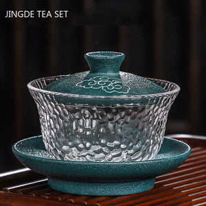 Japanese-style Heat-resistant Glass Gaiwan Ceramic with Cover Teacup Tea Maker Household Transparent Tea Bowl Boutique Tea Set acacuss