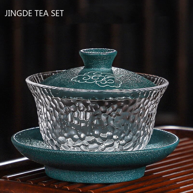 Japanese-style Heat-resistant Glass Gaiwan Ceramic with Cover Teacup Tea Maker Household Transparent Tea Bowl Boutique Tea Set acacuss