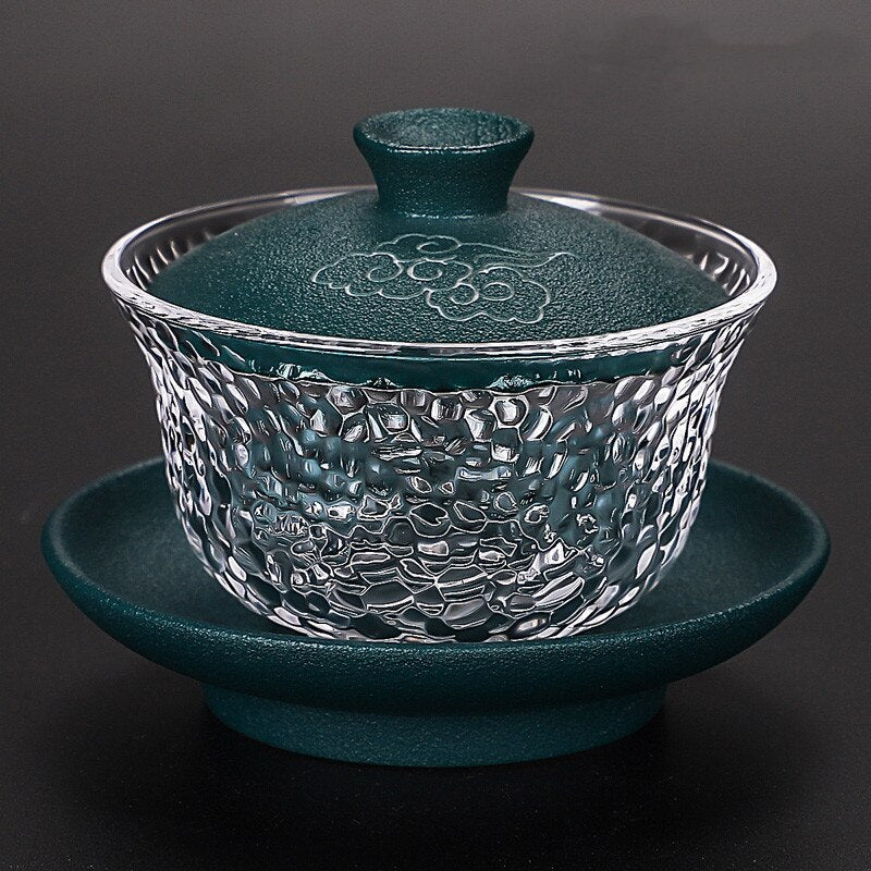 Japanese-style Heat-resistant Glass Gaiwan Ceramic with Cover Teacup Tea Maker Household Transparent Tea Bowl Boutique Tea Set acacuss