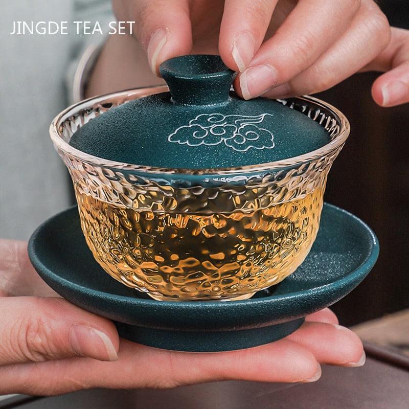 Japanese-style Heat-resistant Glass Gaiwan Ceramic with Cover Teacup Tea Maker Household Transparent Tea Bowl Boutique Tea Set acacuss