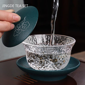 Japanese-style Heat-resistant Glass Gaiwan Ceramic with Cover Teacup Tea Maker Household Transparent Tea Bowl Boutique Tea Set acacuss
