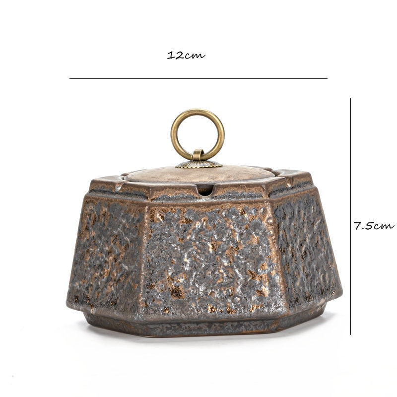 Japanese style rusty ashtray ceramic ancient well ashtray smoke cup home living room decoration office tea desktop ornaments acacuss