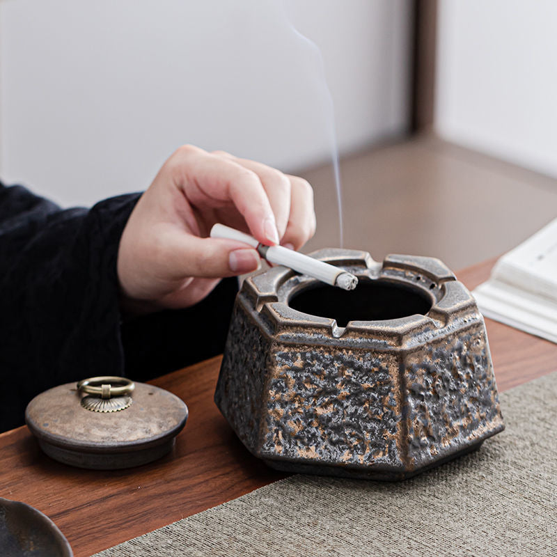 Japanese style rusty ashtray ceramic ancient well ashtray smoke cup home living room decoration office tea desktop ornaments acacuss