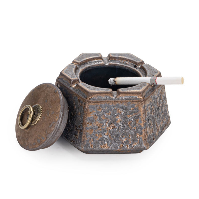 Japanese style rusty ashtray ceramic ancient well ashtray smoke cup home living room decoration office tea desktop ornaments acacuss
