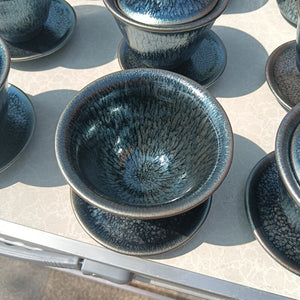 Jian Zhan 170ml Tenmoku Gaiwan Chinese Sancai Tea Cup Flower Bloom Tenmoku Glaze Ceramic Tea Tureen Intangible Cultural Heritage acacuss