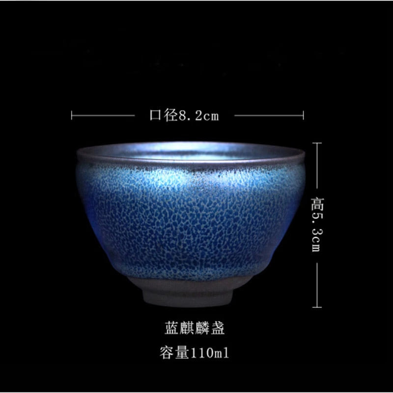 Jian zhan Handmade Blue Sky Tenmoku Tea Cup Natural Clay Glaze Fire in Kiln under 1300 Celcius Porcelain Tea Bowl Ceramic Teacup acacuss