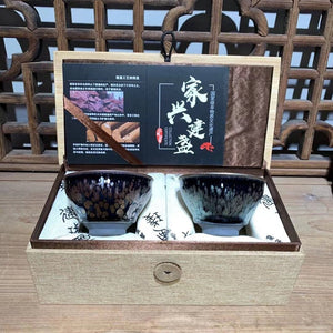 Jianzhan Giftbox 2pcs/set Beautiful Tenmoku Teacups China Porcelain Tea Bowl Heat-resistant Kiln Fired Eco-friendly acacuss