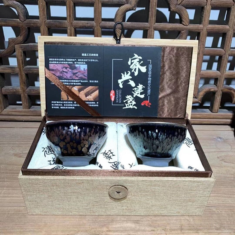 Jianzhan Giftbox 2pcs/set Beautiful Tenmoku Teacups China Porcelain Tea Bowl Heat-resistant Kiln Fired Eco-friendly acacuss