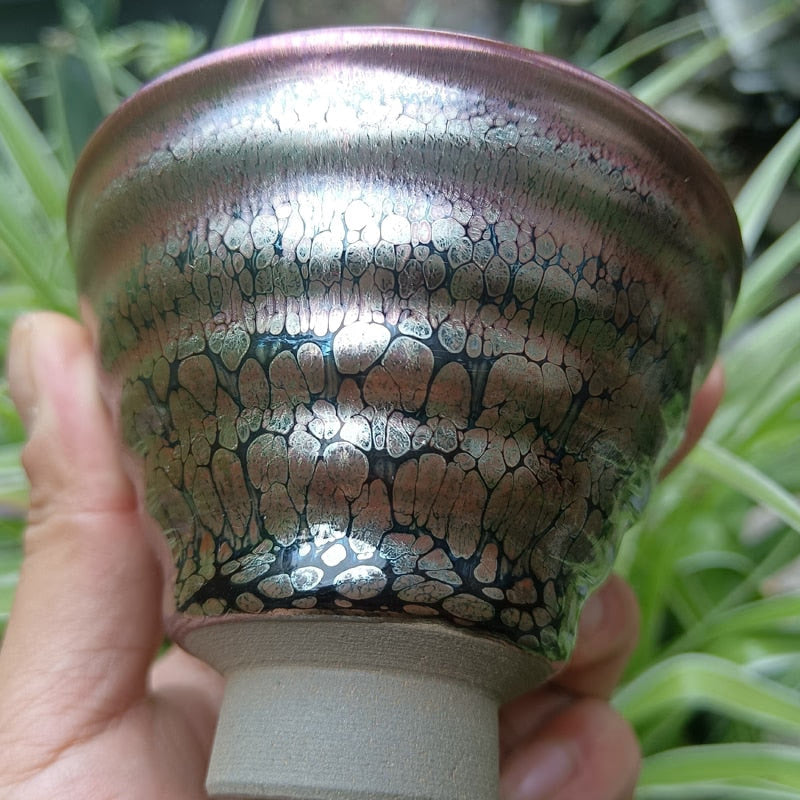 Jianzhan Pink Tenmoku Teacup Beautiful Glaze Special Shape Natural Clay Fired in Kiln Gift Chinese Song Dynasty's Crafts Culture acacuss