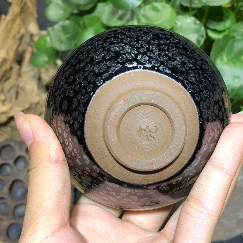 Jianzhan Tenmoku Glaze Tea Cup Pottery Chawan Blue Rare Sky Eye Pattern Handmade Chinese Porcelain Best for Tea Ceremony acacuss