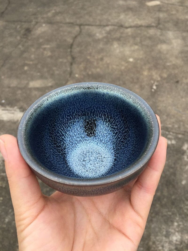 Jianzhan Tenmoku Tianmu Tea Cup Bowl Blue Indigo Dragon Scales Pattern 100ml/3.4oz Collection Ceremony Handmade Glorious Change acacuss