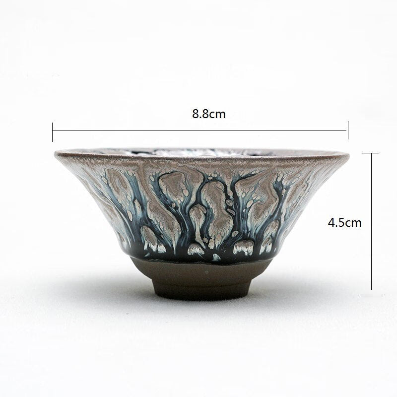 Jianzhan Unique Tree Style Handleless Tea Cups Grey Clay Tenmoku Glaze for Japanese Tea Ceremony Collection Decoration acacuss