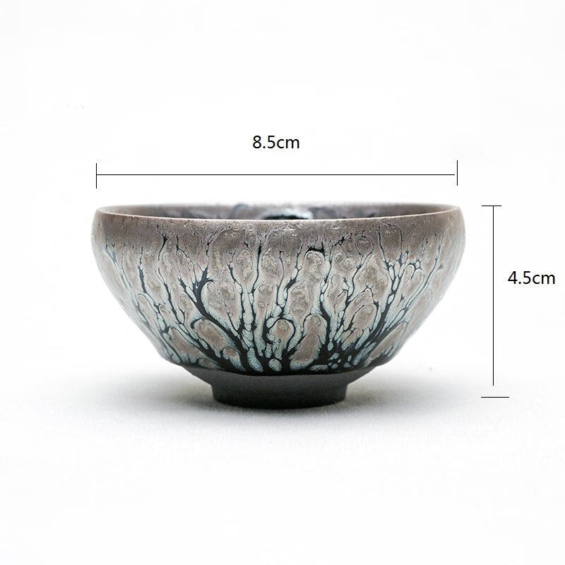 Jianzhan Unique Tree Style Handleless Tea Cups Grey Clay Tenmoku Glaze for Japanese Tea Ceremony Collection Decoration acacuss