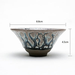 Jianzhan Unique Tree Style Handleless Tea Cups Grey Clay Tenmoku Glaze for Japanese Tea Ceremony Collection Decoration acacuss