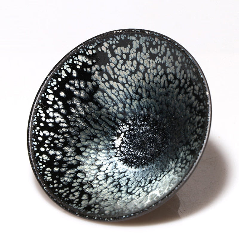 Jianzhan Vintage Cup for Tea Tenmoku Tea Cup Bowl Oil Drop Pattern Glaze Silver in Black Top Grade Handworks acacuss