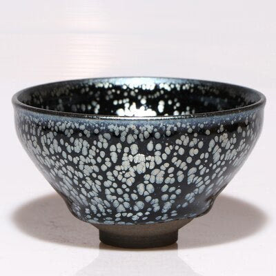 Jianzhan Vintage Cup for Tea Tenmoku Tea Cup Bowl Oil Drop Pattern Glaze Silver in Black Top Grade Handworks acacuss