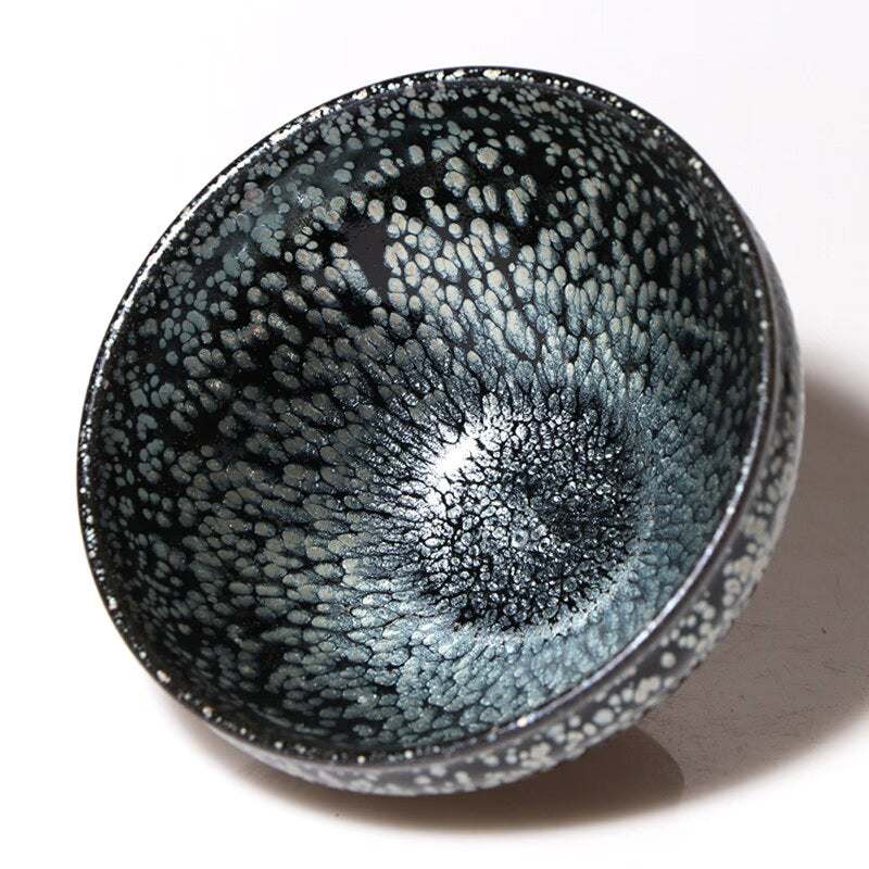 Jianzhan Vintage Cup for Tea Tenmoku Tea Cup Bowl Oil Drop Pattern Glaze Silver in Black Top Grade Handworks acacuss