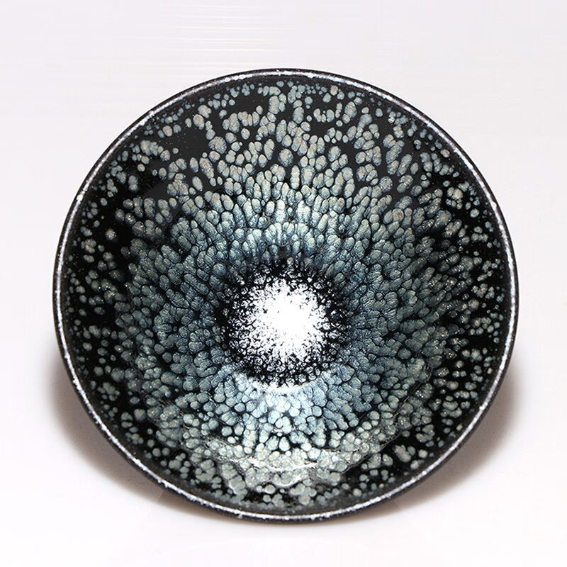 Jianzhan Vintage Cup for Tea Tenmoku Tea Cup Bowl Oil Drop Pattern Glaze Silver in Black Top Grade Handworks acacuss
