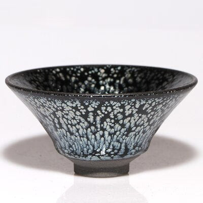 Jianzhan Vintage Cup for Tea Tenmoku Tea Cup Bowl Oil Drop Pattern Glaze Silver in Black Top Grade Handworks acacuss