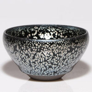 Jianzhan Vintage Cup for Tea Tenmoku Tea Cup Bowl Oil Drop Pattern Glaze Silver in Black Top Grade Handworks acacuss