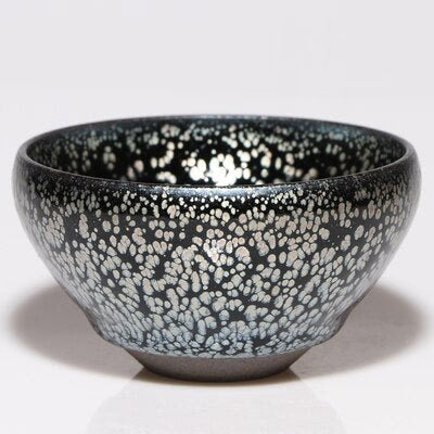 Jianzhan Vintage Cup for Tea Tenmoku Tea Cup Bowl Oil Drop Pattern Glaze Silver in Black Top Grade Handworks acacuss