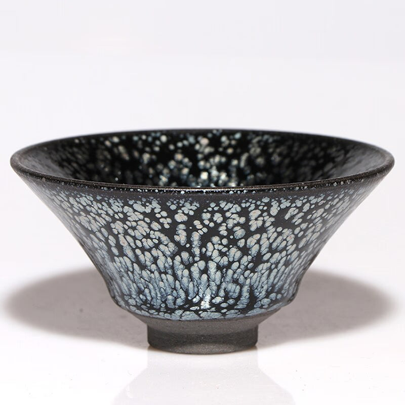 Jianzhan Vintage Cup for Tea Tenmoku Tea Cup Bowl Oil Drop Pattern Glaze Silver in Black Top Grade Handworks acacuss