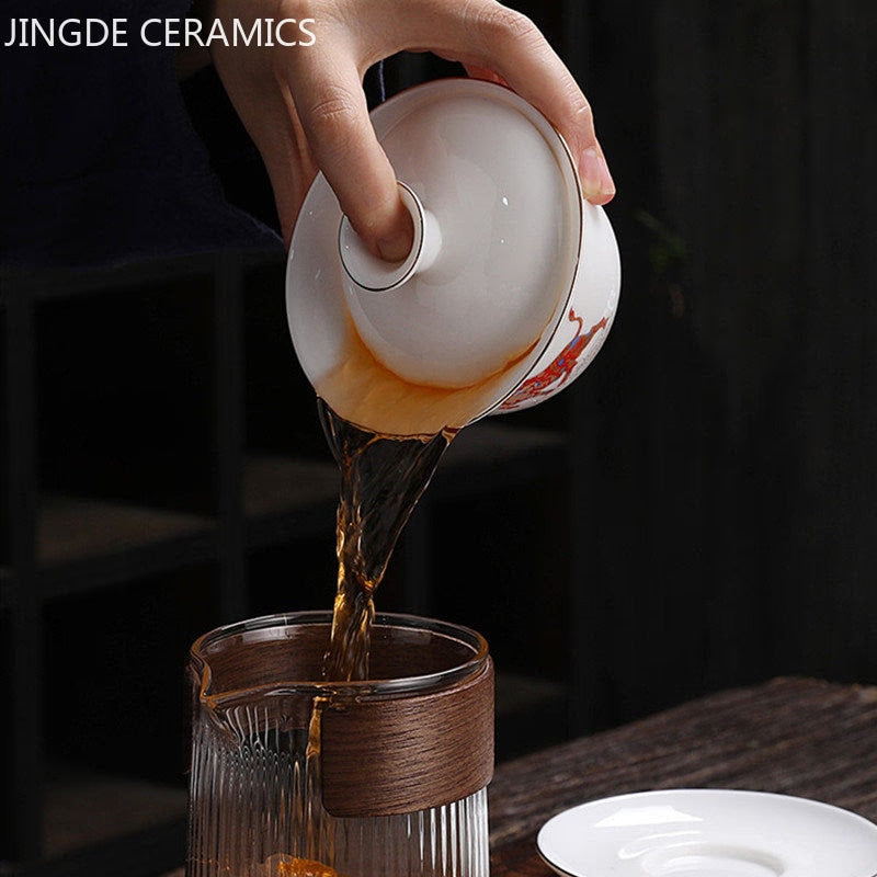Jingdezhen Ceramic Gaiwan Chinese White Porcelain Teaset Tea Bowl Large Capacity Teacup Saucer Set Home Tea Maker Teaware Gifts acacuss