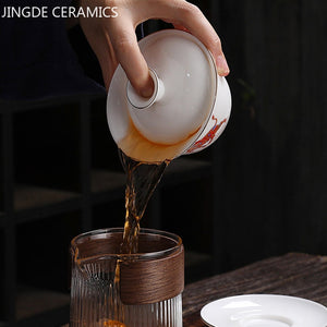 Jingdezhen Ceramic Gaiwan Chinese White Porcelain Teaset Tea Bowl Large Capacity Teacup Saucer Set Home Tea Maker Teaware Gifts acacuss