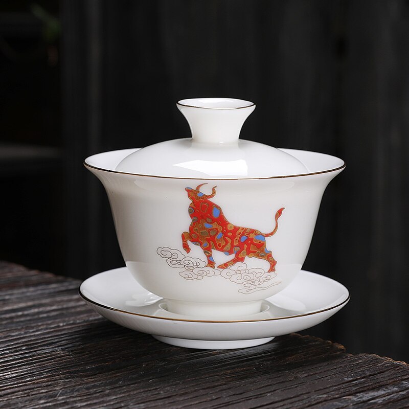 Jingdezhen Ceramic Gaiwan Chinese White Porcelain Teaset Tea Bowl Large Capacity Teacup Saucer Set Home Tea Maker Teaware Gifts acacuss