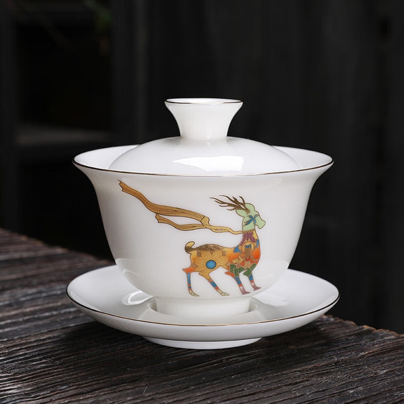 Jingdezhen Ceramic Gaiwan Chinese White Porcelain Teaset Tea Bowl Large Capacity Teacup Saucer Set Home Tea Maker Teaware Gifts acacuss