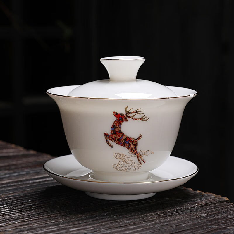 Jingdezhen Ceramic Gaiwan Chinese White Porcelain Teaset Tea Bowl Large Capacity Teacup Saucer Set Home Tea Maker Teaware Gifts acacuss