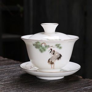 Jingdezhen Ceramic Gaiwan Chinese White Porcelain Teaset Tea Bowl Large Capacity Teacup Saucer Set Home Tea Maker Teaware Gifts acacuss