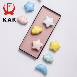 KAK Ceramic Cartoon Furniture Knobs Kids Room Drawer Closet Handles for Cabinets Colorful Cloud Star Kitchen Handle Hardware acacuss