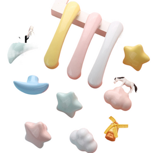 KAK Ceramic Cartoon Furniture Knobs Kids Room Drawer Closet Handles for Cabinets Colorful Cloud Star Kitchen Handle Hardware acacuss