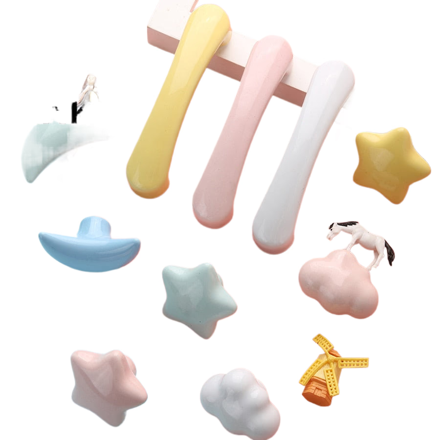 KAK Ceramic Cartoon Furniture Knobs Kids Room Drawer Closet Handles for Cabinets Colorful Cloud Star Kitchen Handle Hardware acacuss