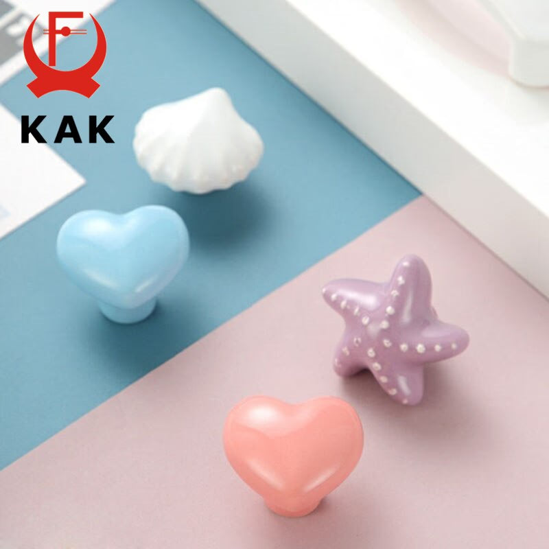 KAK Ceramic Cartoon Furniture Knobs Kids Room Drawer Closet Handles for Cabinets Colorful Cloud Star Kitchen Handle Hardware acacuss