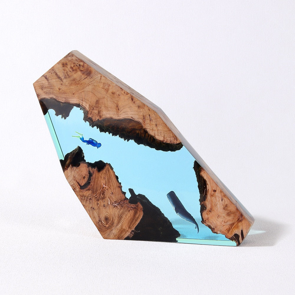 Karst cave whale diver table decoration marine art crafts solid wood resin lamp birthday gift jewelry decoration home acacuss