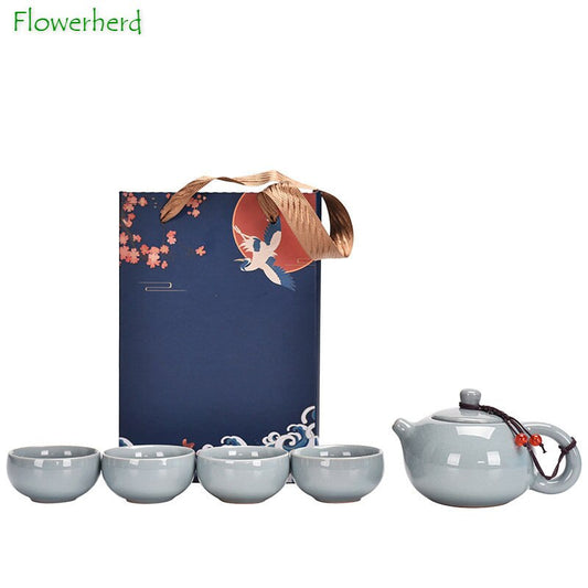 Ke Kiln Chinese Tea Set Teaware Kung Fu Travel Tea Set Gift Box A Teapot with Four Cups Event Gifts Tea Pot and Cup Set acacuss